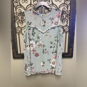 Apt. 9 sleeveless light green floral double layered tunic top